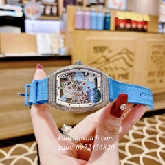Đồng Hồ Nữ Franck Muller V32 - ABF Nền Lộ Máy, Hoa Văn - Dây Xanh - 32 x 42mm
