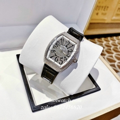 Đồng Hồ Nữ Franck Muller Vanguard V32 - Dây Đen ( Vỏ Bạc Viền Trắng ) - 32 x 42mm