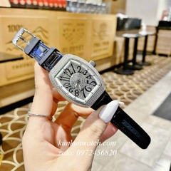 Đồng Hồ Nữ Franck Muller Vanguard V32 - Dây Đen ( Vỏ Bạc Viền Trắng ) - 32 x 42mm