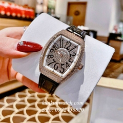 Đồng Hồ Nữ Franck Muller Vanguard V32 - Dây Đen ( Vỏ Vàng Viền Trắng ) - 32 x 42mm