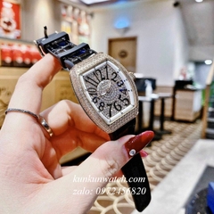 Đồng Hồ Nữ Franck Muller Vanguard V32 - Dây Đen ( Vỏ Vàng Viền Trắng ) - 32 x 42mm