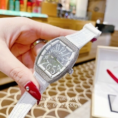 Đồng Hồ Nữ Franck Muller Vanguard V32 - Dây Trắng ( Vỏ Bạc ) - 32 x 42mm