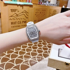 Đồng Hồ Nữ Franck Muller Vanguard V32 - Dây Trắng ( Vỏ Bạc ) - 32 x 42mm