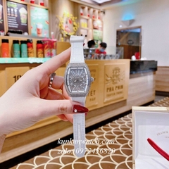 Đồng Hồ Nữ Franck Muller Vanguard V32 - Dây Trắng ( Vỏ Bạc ) - 32 x 42mm