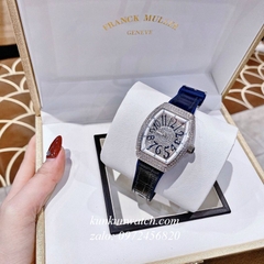 Đồng Hồ Nữ Franck Muller Vanguard V32 - Dây Xanh Dương ( Vỏ Bạc ) - 32 x 42mm