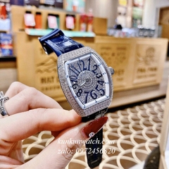 Đồng Hồ Nữ Franck Muller Vanguard V32 - Dây Xanh Dương ( Vỏ Bạc ) - 32 x 42mm