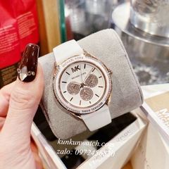 Đồng Hồ Nữ Michael Kors MK6945 Đính Đá 6 Kim Dây Silicone Trắng 40mm