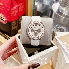 Đồng Hồ Nữ Michael Kors MK6945 Đính Đá 6 Kim Dây Silicone Trắng 40mm