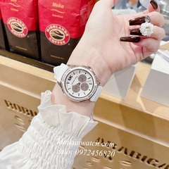 Đồng Hồ Nữ Michael Kors MK6945 Đính Đá 6 Kim Dây Silicone Trắng 40mm