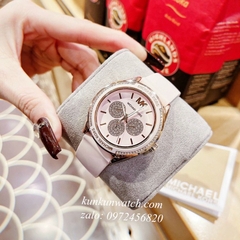 Đồng Hồ Nữ Michael Kors MK6946 Đính Đá 6 Kim Dây Silicone Hồng 40mm