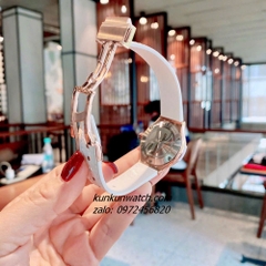 Đồng Hồ Nữ Hublot Classic Fusion Đính Đá Lịch Ngày Dây Silicone Da Vân Trắng Rose Gold 30mm
