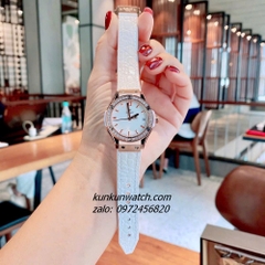 Đồng Hồ Nữ Hublot Classic Fusion Đính Đá Lịch Ngày Dây Silicone Da Vân Trắng Rose Gold 30mm