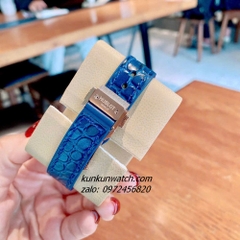 Đồng Hồ Nữ Hublot Classic Fusion Đính Đá Lịch Ngày Dây Silicone Da Vân Xanh Rose Gold 30mm