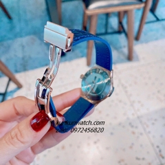 Đồng Hồ Nữ Hublot Classic Fusion Đính Đá Lịch Ngày Dây Silicone Da Vân Xanh Rose Gold 30mm