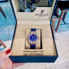 Đồng Hồ Nữ Hublot Classic Fusion Đính Đá Lịch Ngày Dây Silicone Da Vân Xanh Rose Gold 30mm