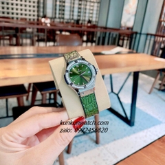 Đồng Hồ Nữ Hublot Classic Fusion Đính Đá Lịch Ngày Dây Silicone Da Vân Xanh Rêu Silver 30mm