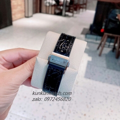 Đồng Hồ Nữ Hublot Classic Fusion Đính Đá Vỏ, Viền Đá Vuông, Lịch Ngày Dây Silicone Da Vân Đen Silver 34mm