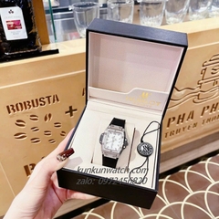 Đồng Hồ Nữ Hublot BigBang Spiri Đính Đá Vỏ, Dây Silicone Đen Silver Mặt Trắng Vuông 28 x 30mm