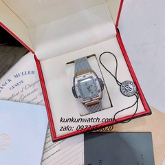 Đồng Hồ Nữ Hublot BigBang Spiri Đính Viền Đá Dây Silicone Xám Mặt Vuông Silver 28 x 30mm