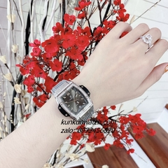Đồng Hồ Nữ Hublot BigBang Spiri Đính Viền Đá Dây Silicone Xám Mặt Vuông Silver 28 x 30mm