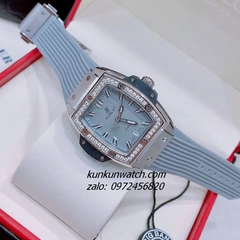 Đồng Hồ Nữ Hublot BigBang Spiri Đính Viền Đá Dây Silicone Xám Mặt Vuông Silver 28 x 30mm