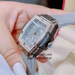 Đồng Hồ Nữ Hublot BigBang Spiri Đính Viền Đá Dây Silicone Xám Mặt Vuông Silver 28 x 30mm