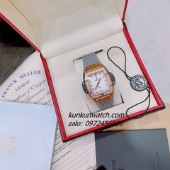 Đồng Hồ Nữ Hublot BigBang Spiri Đính Viền Đá Dây Silicone Xám Rose Gold Mặt Trắng Vuông 28 x 30mm