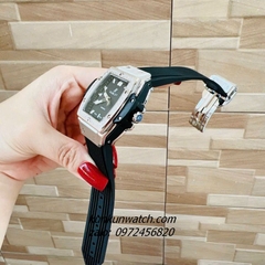 Đồng Hồ Nữ Hublot BigBang Spiri Đính Viền Đá Dây Silicone Đen Silver Mặt Vuông 28 x 30mm