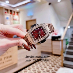 Đồng Hồ Nữ Hublot BigBang Spiri Đính Viền Đá Dây Silicone Nâu Rose Gold Mặt Vuông 28 x 30mm