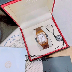 Đồng Hồ Nữ Hublot BigBang Spiri Đính Viền Đá Dây Silicone Nâu Rose Gold Mặt Trắng Vuông 28 x 30mm