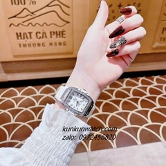 Đồng Hồ Nữ Hublot BigBang Spiri Đính Viền Đá Dây Silicone Trắng Silver Mặt Vuông 28 x 30mm