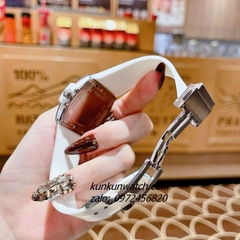 Đồng Hồ Nữ Hublot BigBang Spiri Đính Viền Đá Dây Silicone Trắng Silver Mặt Vuông 28 x 30mm