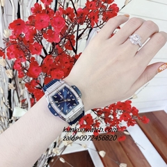 Đồng Hồ Nữ Hublot BigBang Spiri Đính Viền Đá Dây Silicone Xanh Silver Mặt Vuông 28 x 30mm