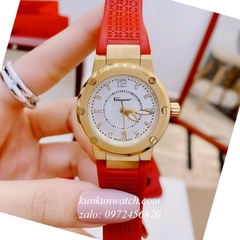 Đồng Hồ Nữ Salvatore Ferragamo F80 Dây Silicone Đỏ Sậm Mặt Trắng Gold 33mm