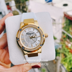 Đồng Hồ Nữ Salvatore Ferragamo F80 Đính Pha Lê Trắng Xanh Dây Silicone Trắng 33mm