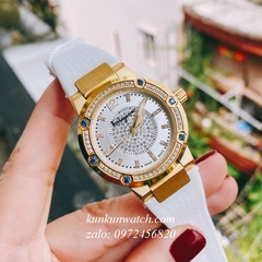 Đồng Hồ Nữ Salvatore Ferragamo F80 Đính Pha Lê Trắng Xanh Dây Silicone Trắng 33mm