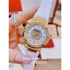 Đồng Hồ Nữ Salvatore Ferragamo F80 Đính Pha Lê Trắng Xanh Lá Dây Silicone Trắng 33mm