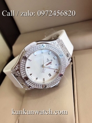 Đồng Hồ Nữ Hublot HLNSR025 - Dây Cao Su Trắng Vỏ Bạc - 34mm