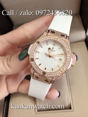 Đồng Hồ Nữ Hublot HLNSR026 - Dây Cao Su Trắng Vỏ Vàng Hồng - 34mm