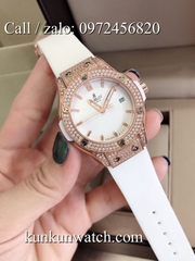 Đồng Hồ Nữ Hublot HLNSR026 - Dây Cao Su Trắng Vỏ Vàng Hồng - 34mm