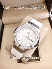 Đồng Hồ Nữ Hublot HLNSV017 - Dây Trắng Mặt Trắng Vỏ Bạc - 34mm