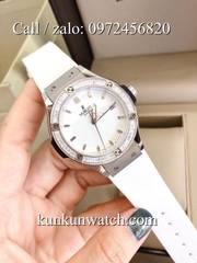 Đồng Hồ Nữ Hublot HLNSV017 - Dây Trắng Mặt Trắng Vỏ Bạc - 34mm