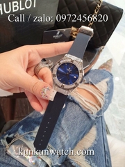 Đồng Hồ Nữ Hublot HLNSV034 - Dây Cao Su Xanh Vỏ Bạc - 34mm