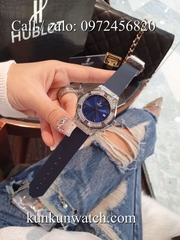 Đồng Hồ Nữ Hublot HLNSV034 - Dây Cao Su Xanh Vỏ Bạc - 34mm