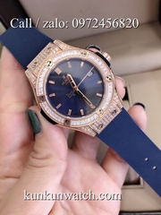 Đồng Hồ Nữ Hublot HLNSV035 - Dây Cao Su Xanh Vỏ Vàng - 34mm