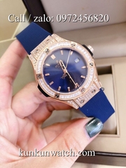 Đồng Hồ Nữ Hublot HLNSV035 - Dây Cao Su Xanh Vỏ Vàng - 34mm