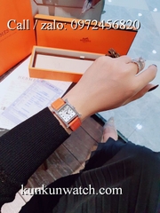 Đồng Hồ Nữ Hermes Heure H HMND023 - Dây Da Cam - Mặt Viền Hạt - 26mm