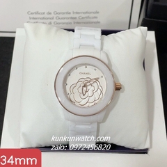 Đồng Hồ Nữ Chanel Mặt Hoa 3D Rose Gold Dây Đá Ceramic Trắng 34mm - 36mm - 40mm