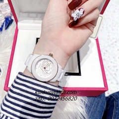 Đồng Hồ Nữ Chanel Mặt Hoa 3D Rose Gold Dây Đá Ceramic Trắng 34mm - 36mm - 40mm