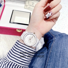 Đồng Hồ Nữ Chanel Mặt Hoa 3D Rose Gold Dây Đá Ceramic Trắng 34mm - 36mm - 40mm